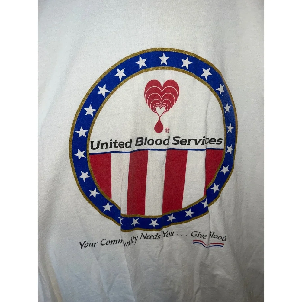 Vintage All Sport United Blood Services Graphic T-Shirt XL White Patriotic 90s